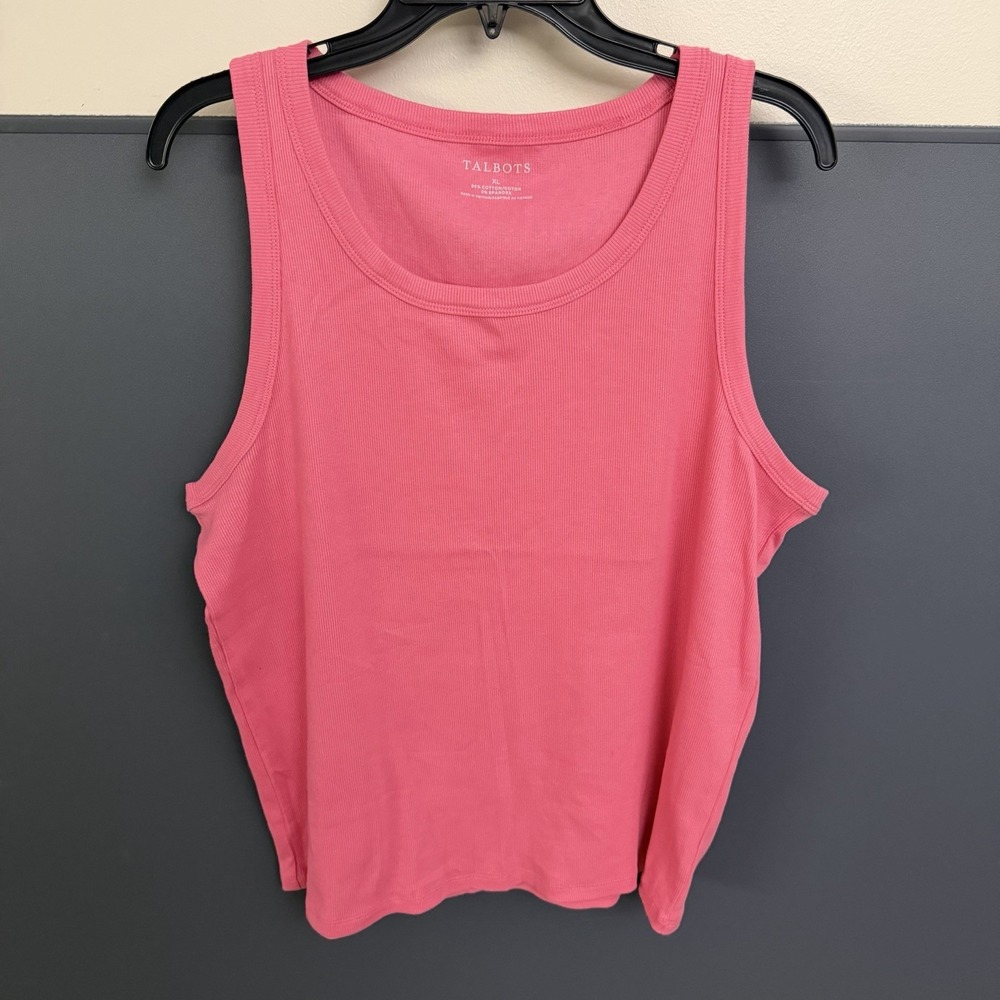 Talbots Womens Pink Ribbed Scoop Neck Sleeveless Tank Top Size XL Layering
